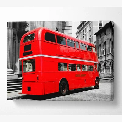 The Range London Red Double Decker Bus Canvas Print Wall Art - Yellow / 50.8cm