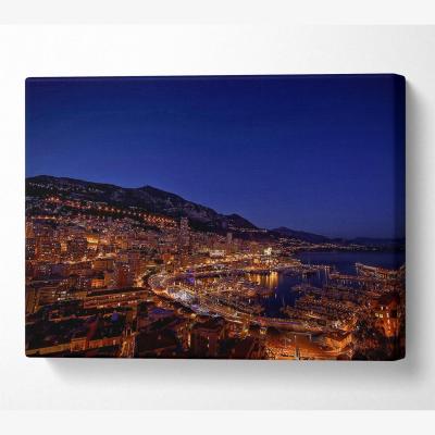 The Range Monte Carlo Night Lights Canvas Print Wall Art - Yellow / 35.56cm