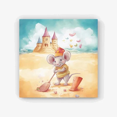 The Range Mouse On A Beach Holiday Canvas Print - Yellow / 101.6cm