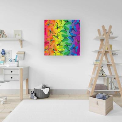 The Range Multicoloured Butterfly Pattern Canvas Print - Green / Large