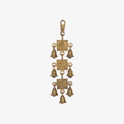 The Range Large Hanging Brass Altar Bells with God  Cow Design - Spiritual Ritual Decor - Gold