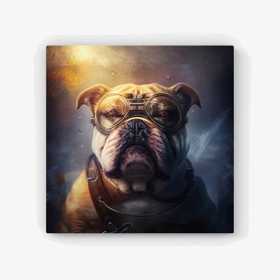 The Range Bulldog With Glasses Splashart Golden HD Metal Print - Brown / 40cm