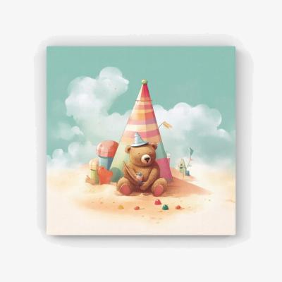 The Range A Bear On A Beach Holiday Canvas Print - Yellow / 40.6cm