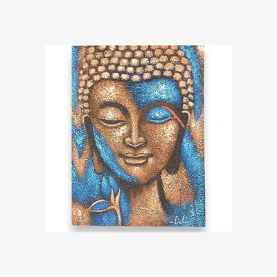 The Range Buddha Painting Bronze  Flower - Blue