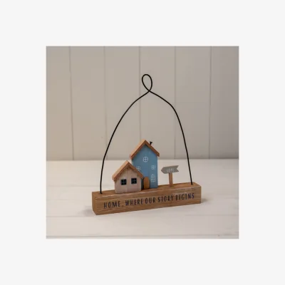 The Range Wooden Hanging Blue and Neutral Double House 'Home Where Our Story - Brown