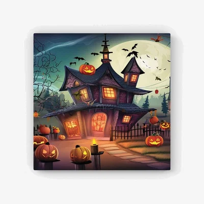 The Range Spooky Halloween House HD Metal Print - Orange / 56cm