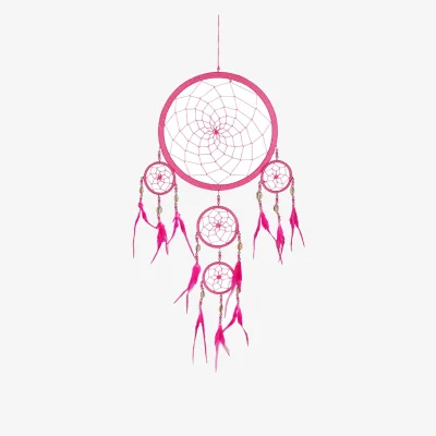 The Range Vibrant Hot Pink Dreamcatcher with Beaded Tassels  Shell Accents - Pink