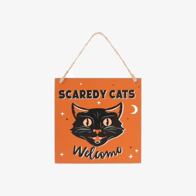 The Range Something Different Scaredy Cats Welcome Hanging Plaque - Orange/Black