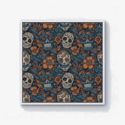 The Range Dia De Los Muertos Skulls Pattern Canvas Print - Blue / 101.6cm / White Frame