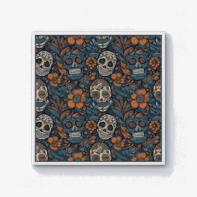 The Range Dia De Los Muertos Skulls Pattern Canvas Print - Blue / 101.6cm / White Frame