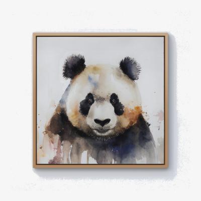 The Range Panda Watercolour Canvas Print - Brown / 76.2cm / Pine Frame