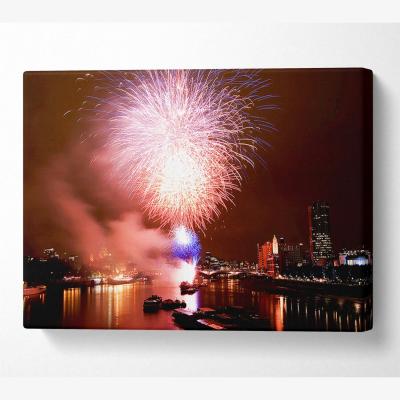 The Range Fireworks On The Thames London Canvas Print Wall Art - Yellow / 81.28cm