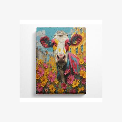 The Range Colourful Cow In The Street Canvas Print - Black / 50.8cm