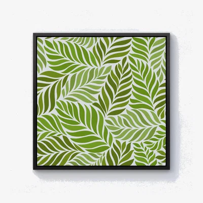 The Range Green Leaf Pattern Canvas Print - Green / 76.2cm / Black Frame