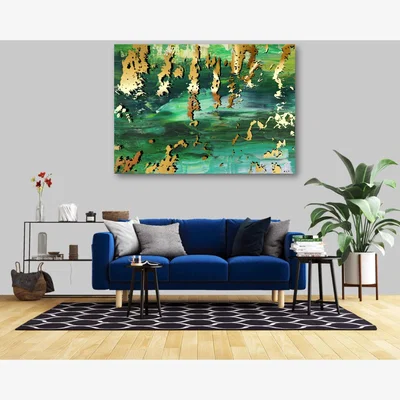 The Range Large Gold Green Blue Abstract Art Print - Gold / 140cm