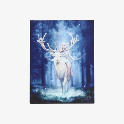 The Range Fantasy Forest Canvas Plaque by Anne Stokes - Winter Reindeer  Queen Art - Blue