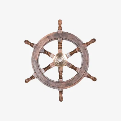 The Range Wooden Ships Steering Wheel  - Wood & Brass