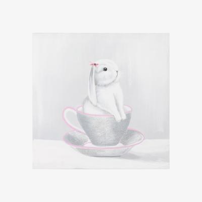 The Range Cute Bunny in a Tea Cup Hand Painted Canvas
