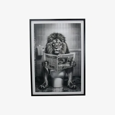 The Range Humorous Bathroom Lion Framed Print - Black