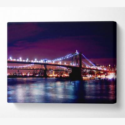 The Range Brooklyn Bridge Lights By The Water Canvas Print Wall Art - Yellow / 35.56cm