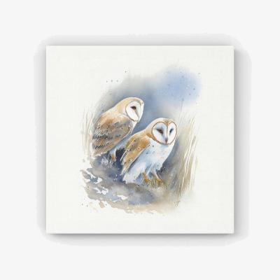 The Range Barn Ano Owls Watercolour HD Metal Print - Brown / 40cm