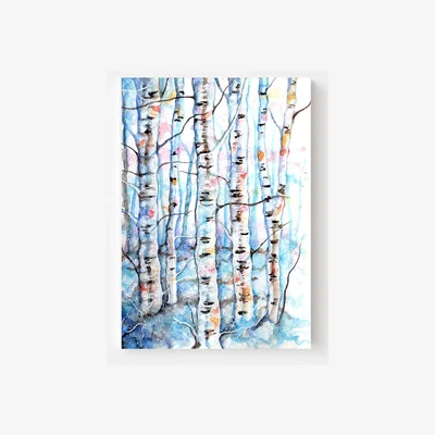The Range Birch Trees Watercolor Print on Canvas - Blue