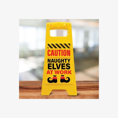 The Range Caution Naughty Elves at Work Sign  Funny Kids Xmas Decoration - Black