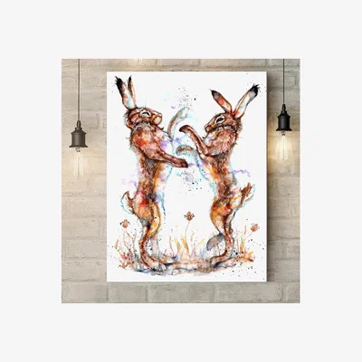 The Range Boxing Hares Canvas Wall Art - Brown / 81cm