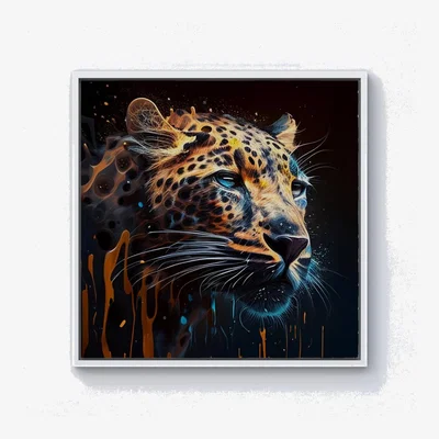 The Range Leapoard Face Splashart On Dark Background Canvas Print - Yellow / 101.6cm / White Frame