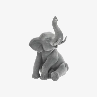 The Range Grey Velvet Sitting Elephant Ornament 21cm - Grey