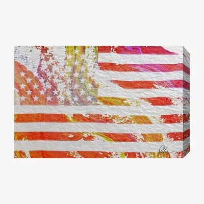 The Range Maps and Flags American Flag Flare Art Print Wrapped on Canvas - Red / 46cm