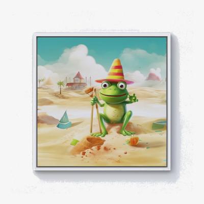 The Range Happy Frog On A Beach Holiday Canvas Print - Yellow / 40.6cm / White Frame