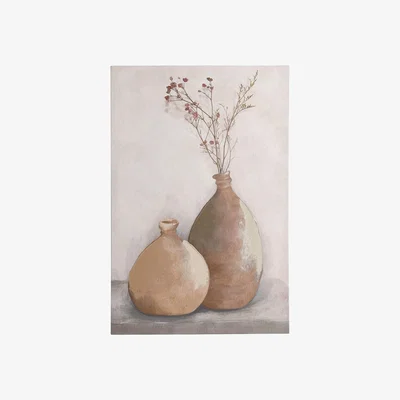 The Range EGLO Jerantut Neutral Printed Canvas With Painted Vases - Beige, Brown