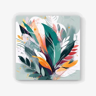 The Range Coloured Abstrace Feather Leaves Canvas Print - Green / 76.2cm