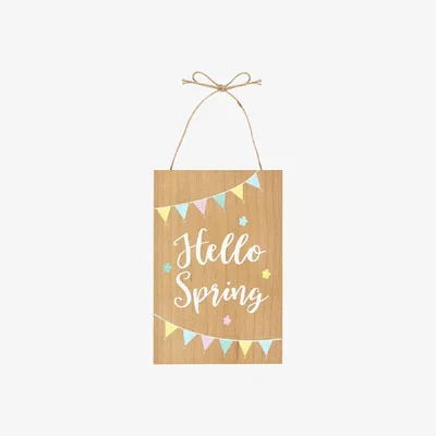 The Range Cheerful Hello Spring Hanging Sign - Wood Tone