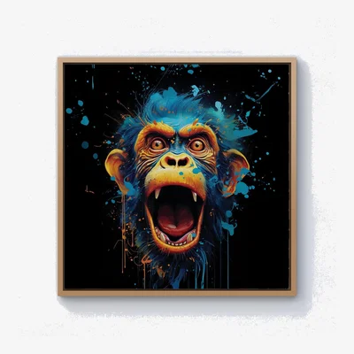The Range Crazy Monkey face Splashart Canvas Print - Blue / 25.4cm / Pine Frame