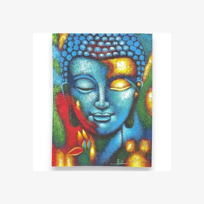 The Range Vibrant Buddha Painting with Gold Flower - Blue