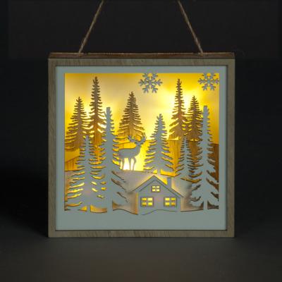 The Range Hanging LED Christmas Deer Wooden Frame