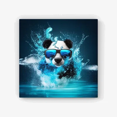 The Range Panda With Glasses Splashart Water HD Metal Print - Blue / 30cm