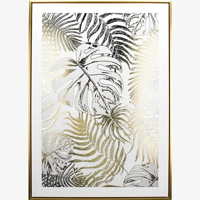 The Range Foiled Tropical Leaves Gold Framed Art - Gold