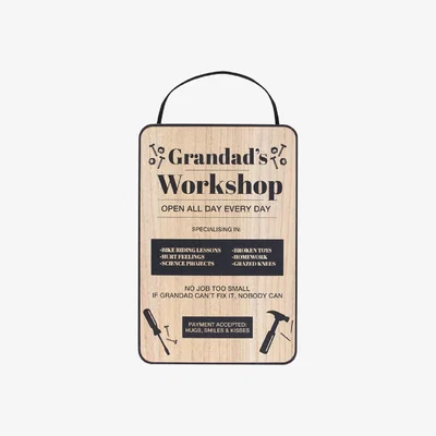 The Range Grandad's Workshop Wooden Hanging Sign - Light Wood