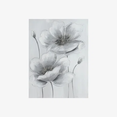 The Range Hand Painted Grey Embellished Flower Canvas