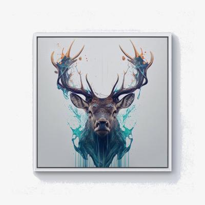 The Range Stag Face Splashart Canvas Print - White / White Frame / 40.6cm