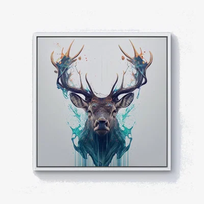 The Range Stag Face Splashart Canvas Print - White / White Frame / 40.6cm