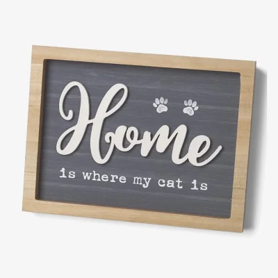 The Range Home Is Where My Cat Is Wooden Sign - Grey