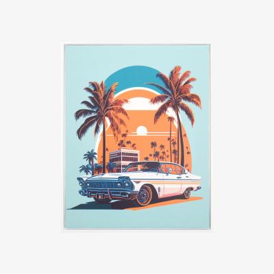 The Range Retro Car By The Sunset Framed Print - Multicolour