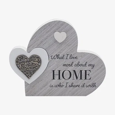 The Range Wooden Double Home Heart Plaque  - Grey