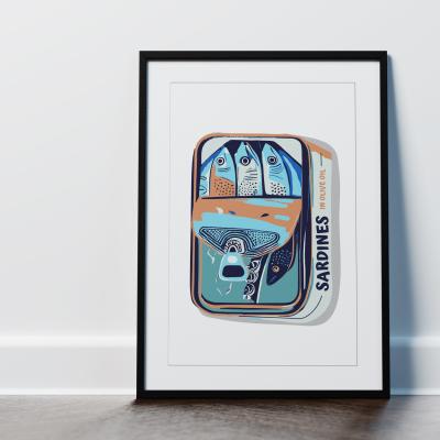 The Range Sardines in a Tin Bright Kitchen Framed Wall Art Print - White