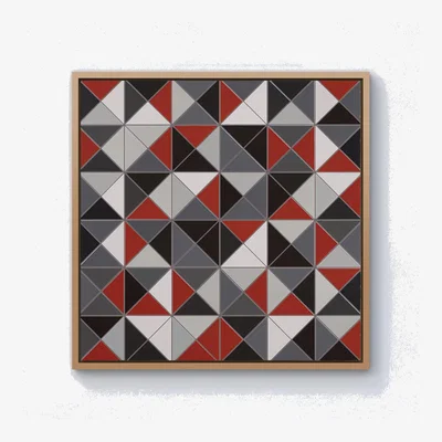 The Range Grey Red Triangle Geometric  Canvas Print - Red / Pine Frame / 25.4cm