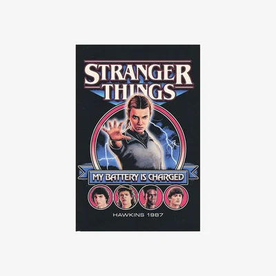 The Range Stranger Things 5 My Battery Is Charged Poster - Blue/White/Black